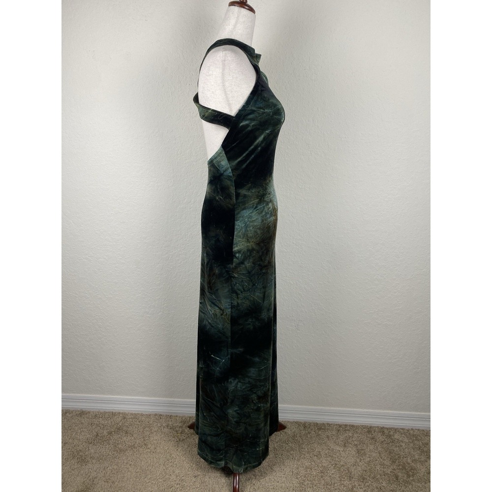 Vtg Y2k Helios 2 Maxi Evening Gown Velvet Green Halter Backless Whimsigoth S 90s - Picture 5 of 8